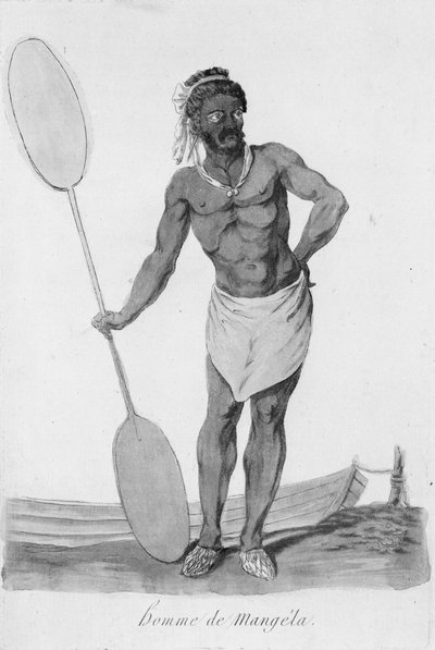 Ritratto in piedi di un uomo di Mangaia, Isole Cook, con una pagaia nella mano destra da John Webber